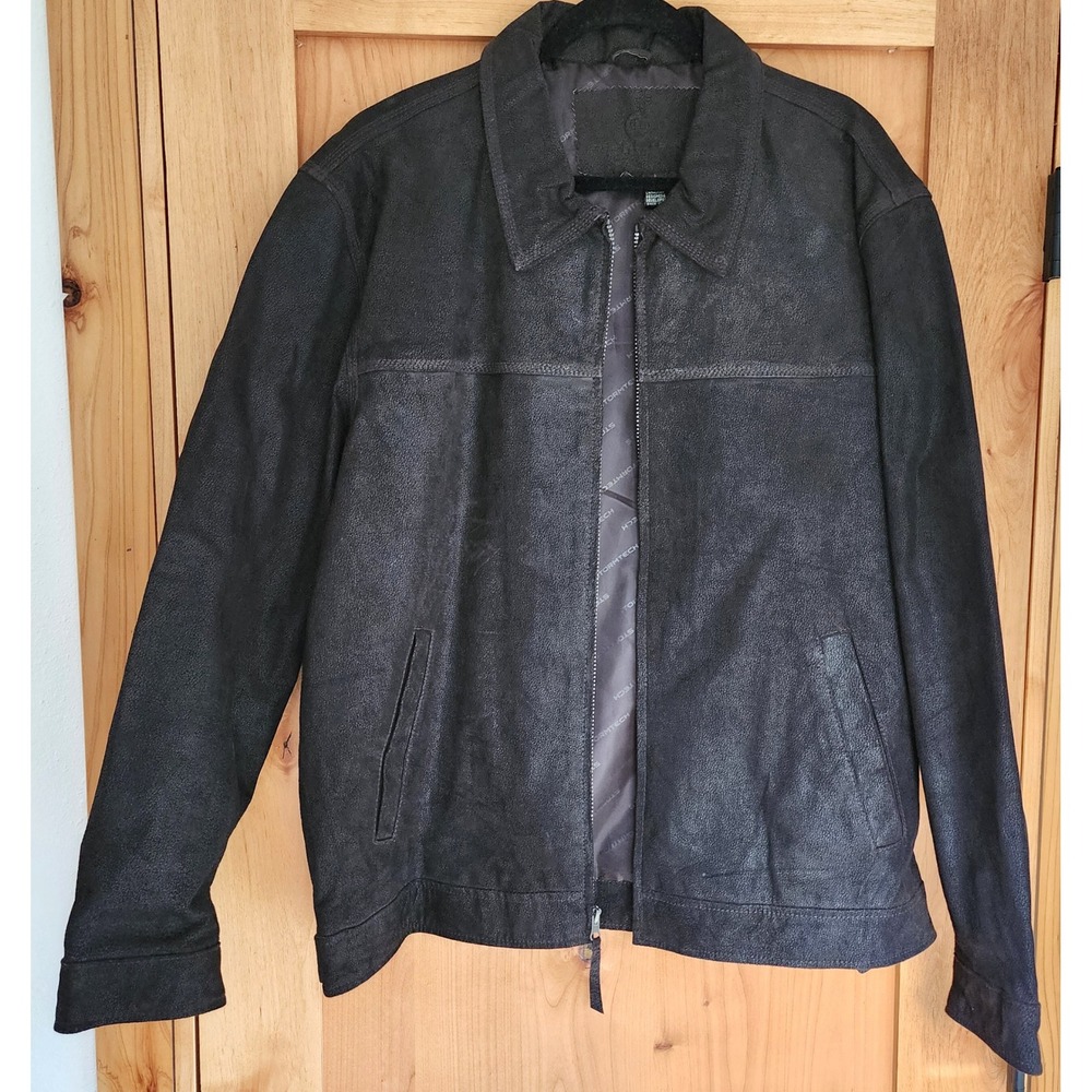 Stormtech Sz XL Black Genuine Leather‎ Full Zip Jacket Quiet Luxury Minimalist